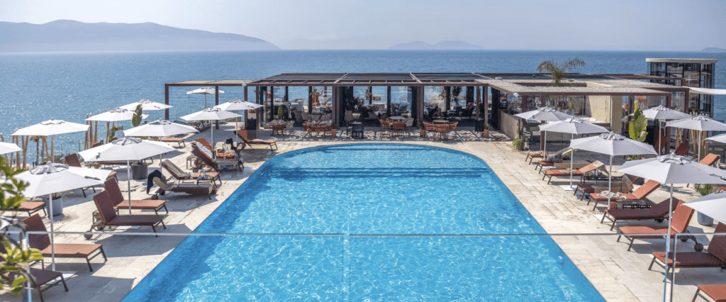 beautiful hotel pool overlooking the sea