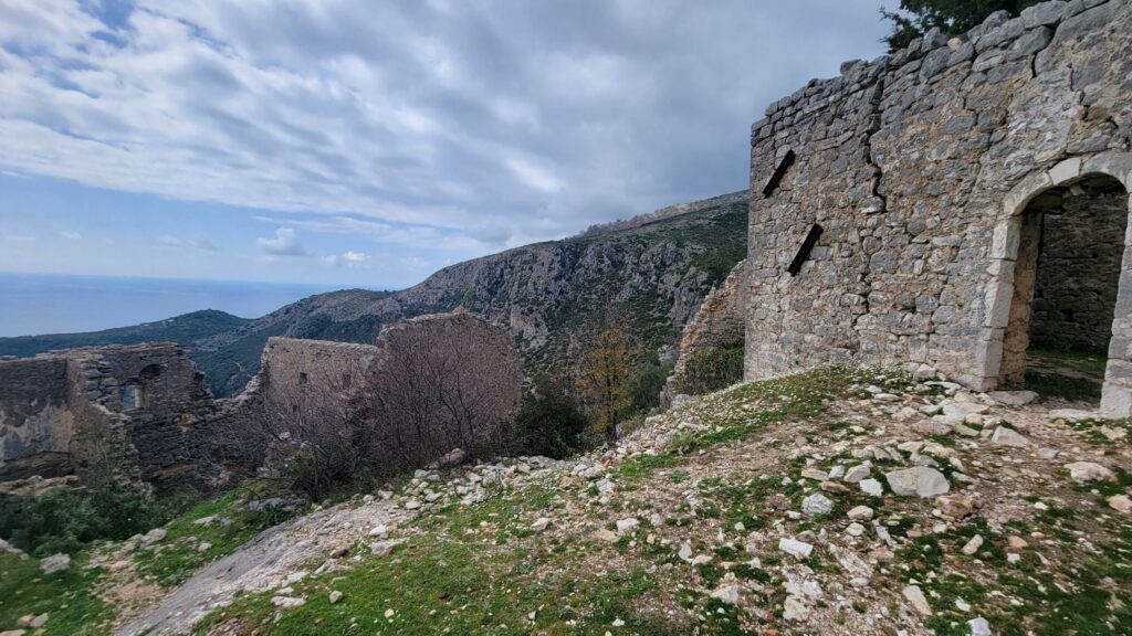 Stone ruins overlooking the mountains in albania