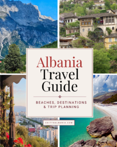 Albania travel guide cover featuring beaches, mountains and historic destinations