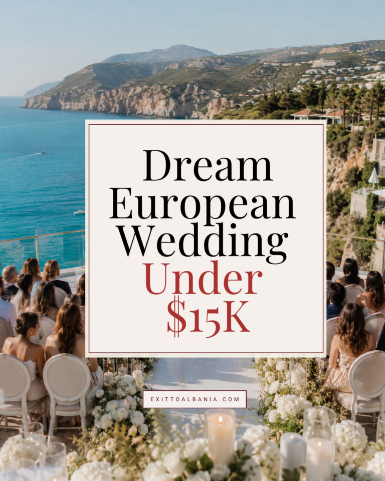 Pinterest graphic about planning a dream destination wedding in Albania.