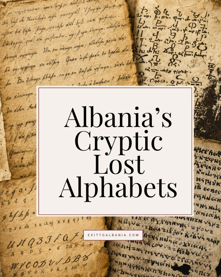 Cover image reading “Albania’s Cryptic Lost Alphabets” over historical manuscripts