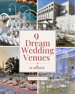 graphic featuring nine dream wedding venues in Albania