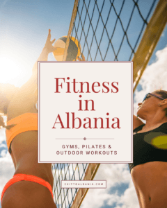 Fitness in Albania guide cover featuring women exercising outdoors