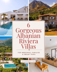 Villa collage titled “6 Gorgeous Albanian Riviera Villas” for weddings, families and group trips.