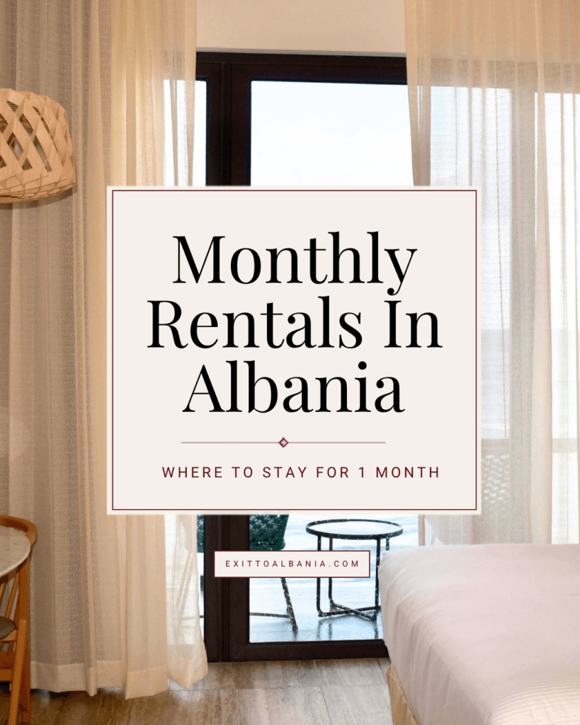 Furnished apartment behind the title “Monthly Rentals in Albania: Where to Stay for 1 Month.”
