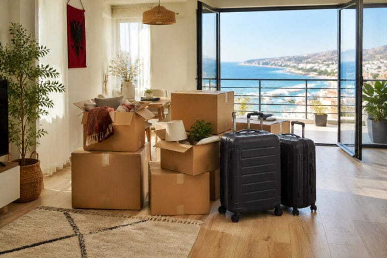 Moving boxes and luggage in an apartment